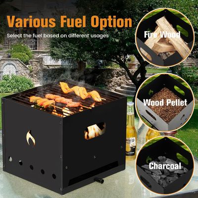 Steel 4 In 1 Outdoor Pizza Oven with 2-Layer Charcoal Firewood Pellets and Pizza Stone