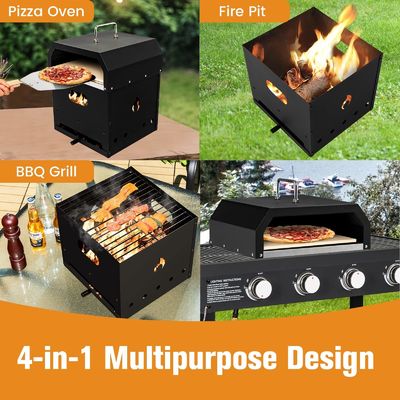 Steel 4 In 1 Outdoor Pizza Oven with 2-Layer Charcoal Firewood Pellets and Pizza Stone