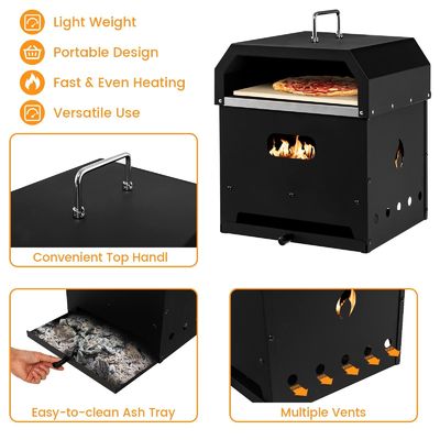 Steel 4 In 1 Outdoor Pizza Oven with 2-Layer Charcoal Firewood Pellets and Pizza Stone