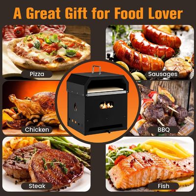 Steel 4 In 1 Outdoor Pizza Oven with 2-Layer Charcoal Firewood Pellets and Pizza Stone