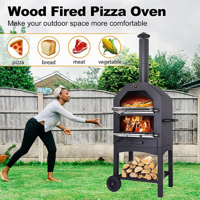 Wood Fired Coal Charcoal Stove Pizza Maker Trolley for Outdoor Patio Cooking Area 49*35cm