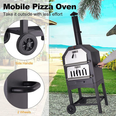 Wood Fired Coal Charcoal Stove Pizza Maker Trolley for Outdoor Patio Cooking Area 49*35cm