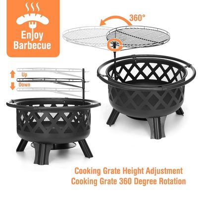 Charcoal Fire Pit for Outdoor and Indoor 30 Inch Steel Wood Burner BBQ Brazier Grill