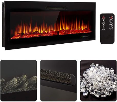 Area Heated 60 inch Electric Fire Place 3D Realistic LED Flame 9 Flame Colors Wall Insert
