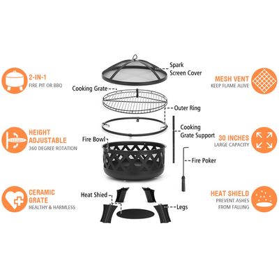 Outdoor Heating 35 Inch Round Fire Pit Mat for Warmth and Support Holiday Selection