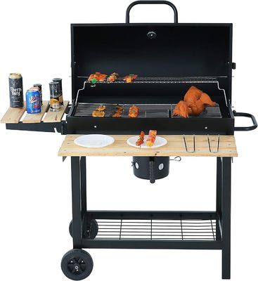 Outdoor BBQ Charcoal Smoker Custom Double Layer Trolley Grill Front Shelf 61*23cm