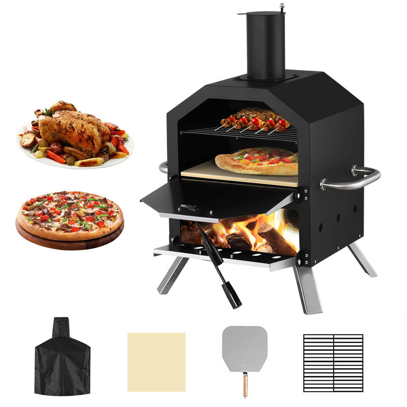 Waterproof Cover Custom Logo 12" Camping Outdoor Baking 2 Pizzas Chicken Charcoal Pizza Oven with Chimney Lid Peel Stone